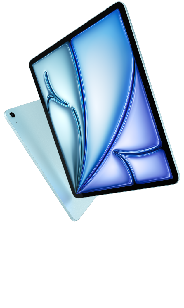 iPad Air azul visto de frente, com um segundo iPad atrás