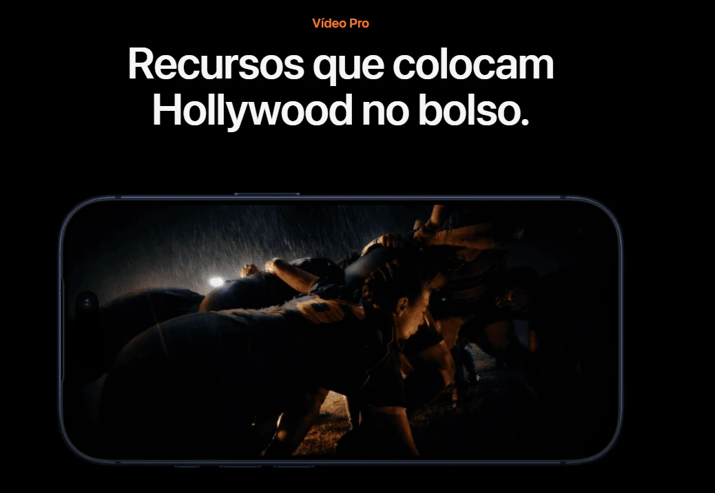 iPhone 17 Pro exibindo uma cena cinematográfica para ilustrar o Vídeo Pro